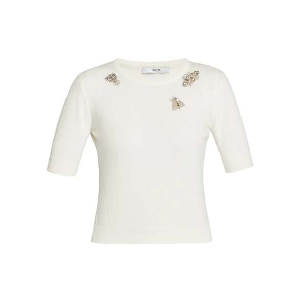 Erdem Embellished Short Sleeve Knit Top - Knitwear - British Romantic Luxury at Luxury Shoes 
