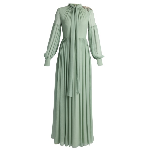 Erdem Embellished Silk Creponne Long Sleeve Gown - Dresses - British Romantic Luxury at Luxury Shoes 