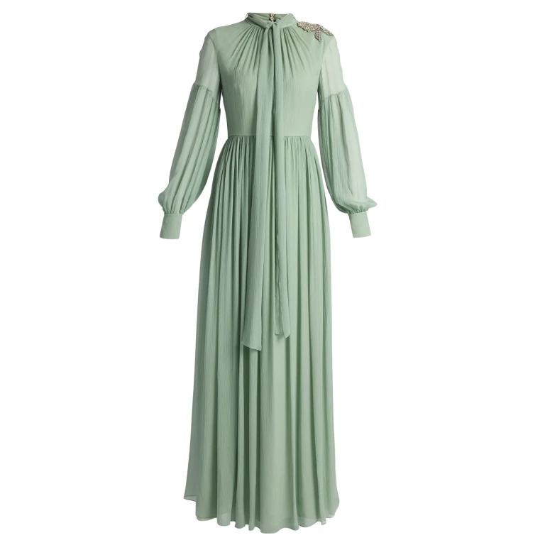 Erdem Embellished Silk Creponne Long Sleeve Gown - Dresses - British Romantic Luxury at Luxury Shoes 