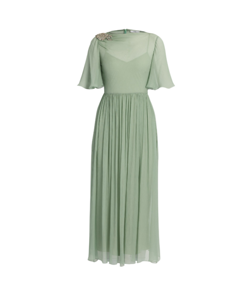 Erdem Embellished Silk Creponne Short Sleeve Midi Dress - Dresses - British Romantic Luxury at Luxury Shoes 