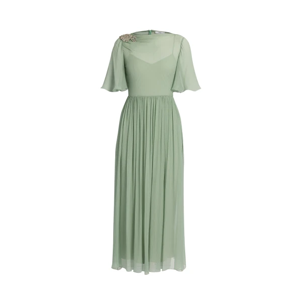 Erdem Embellished Silk Creponne Short Sleeve Midi Dress - Dresses - British Romantic Luxury at Luxury Shoes 