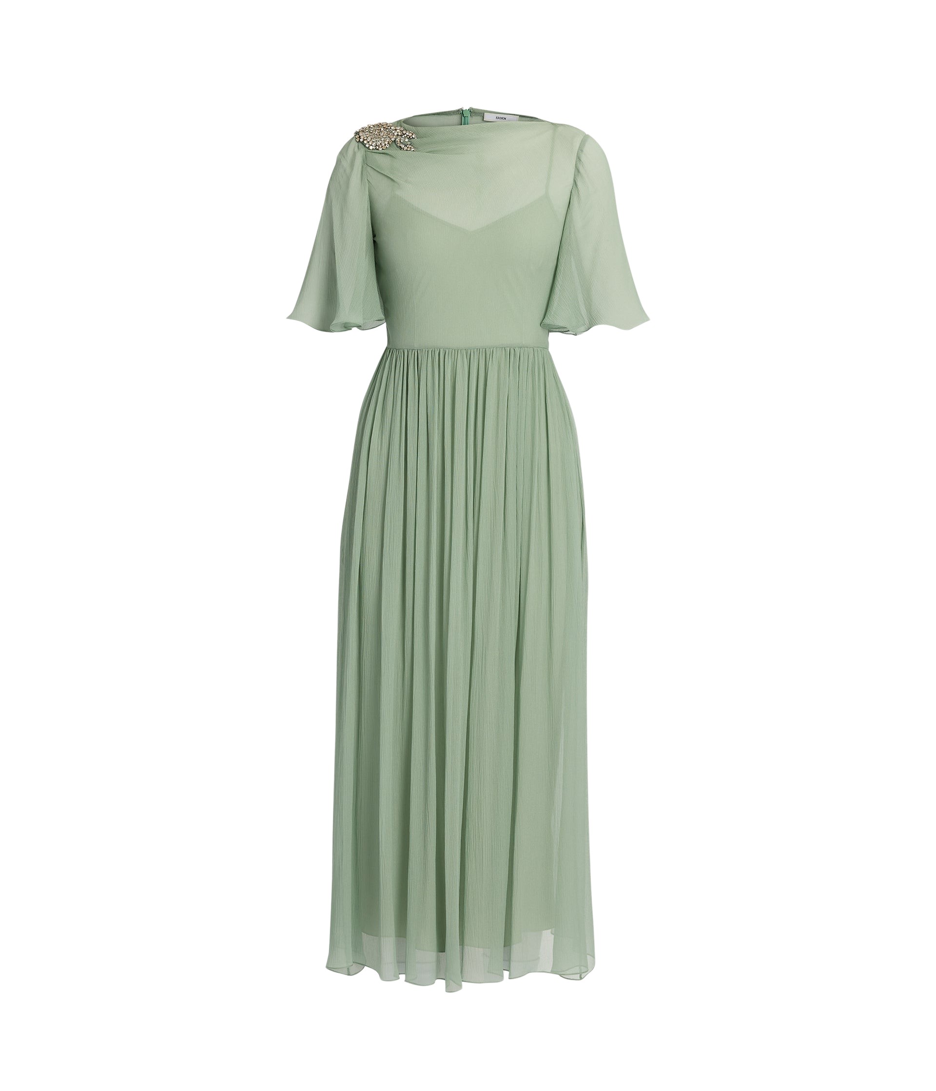 Erdem Embellished Silk Creponne Short Sleeve Midi Dress - Dresses - British Romantic Luxury at Luxury Shoes 