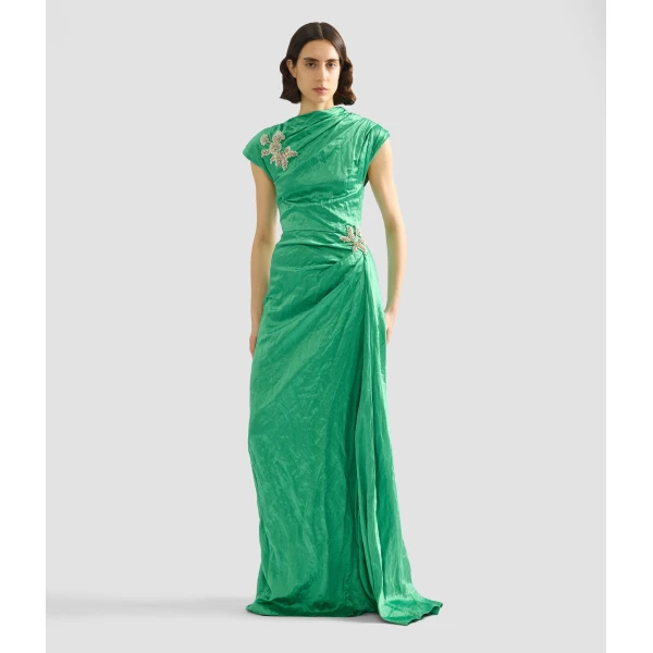 Erdem Embellished Textured Satin Draped Gown - Dresses - British Romantic Luxury at Luxury Shoes 