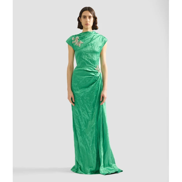 Erdem Embellished Textured Satin Draped Gown - Dresses - British Romantic Luxury at Luxury Shoes 