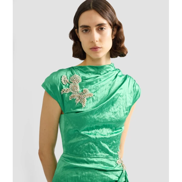 Erdem Embellished Textured Satin Draped Gown - Dresses - British Romantic Luxury at Luxury Shoes 