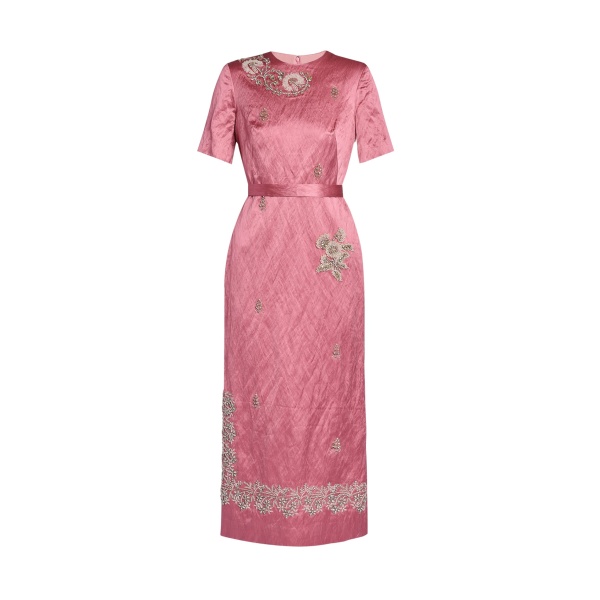 Erdem Embellished Textured Satin Midi Pencil Dress - Dresses - British Romantic Luxury at Luxury Shoes 