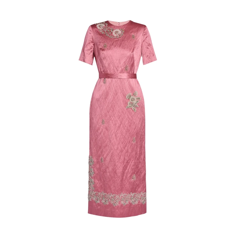 Erdem Embellished Textured Satin Midi Pencil Dress - Dresses - British Romantic Luxury at Luxury Shoes 