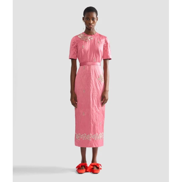 Erdem Embellished Textured Satin Midi Pencil Dress - Dresses - British Romantic Luxury at Luxury Shoes 