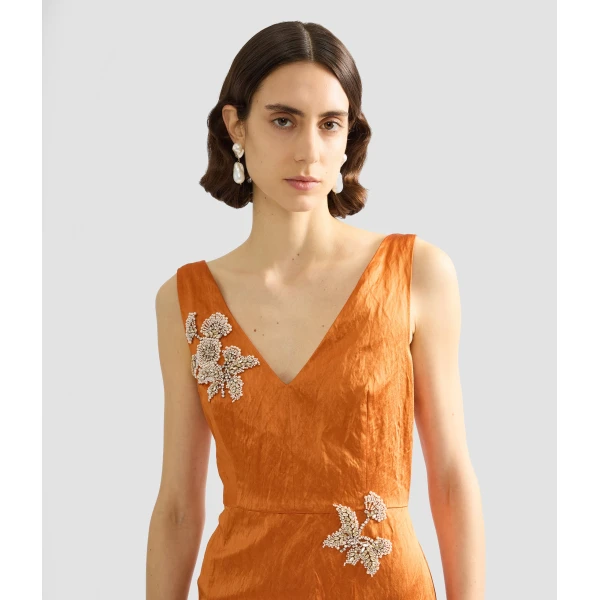 Erdem Embellished Textured Satin Midi Pencil Dress - Dresses - British Romantic Luxury at Luxury Shoes 