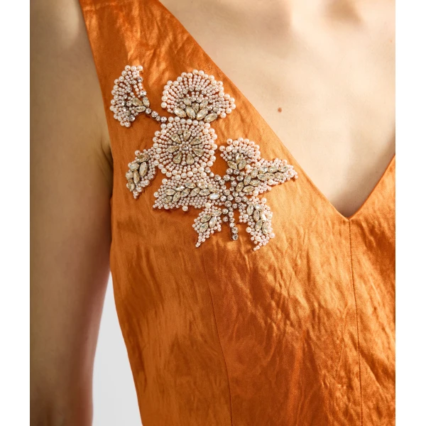 Erdem Embellished Textured Satin Midi Pencil Dress - Dresses - British Romantic Luxury at Luxury Shoes 