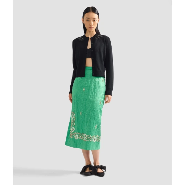 Erdem Embellished Textured Satin Midi Pencil Skirt, view 2