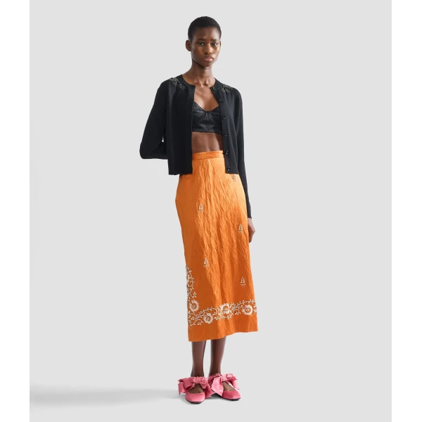 Erdem Embellished Textured Satin Midi Pencil Skirt - Skirts - British Romantic Luxury at Luxury Shoes 