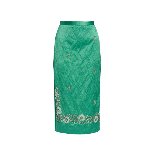 Erdem Embellished Textured Satin Midi Pencil Skirt - Skirts - British Romantic Luxury at Luxury Shoes 