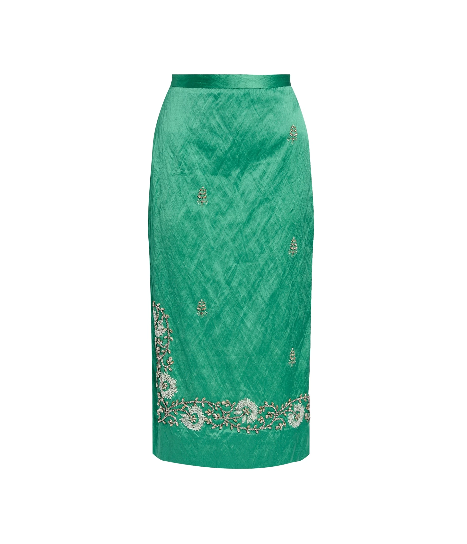 Erdem Embellished Textured Satin Midi Pencil Skirt