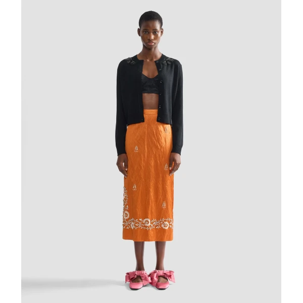Erdem Embellished Textured Satin Midi Pencil Skirt - Skirts - British Romantic Luxury at Luxury Shoes 