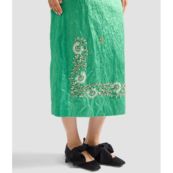 Erdem Embellished Textured Satin Midi Pencil Skirt, view 5