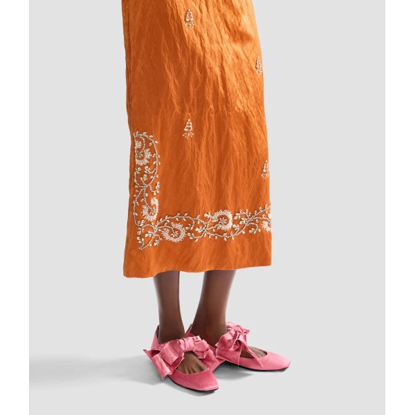 Erdem Embellished Textured Satin Midi Pencil Skirt - Skirts - British Romantic Luxury at Luxury Shoes 