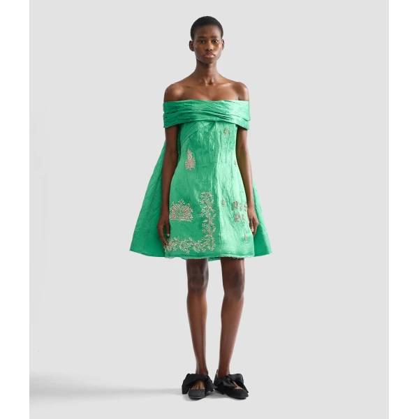 Erdem Embellished Textured Satin Off Shoulder Mini Dress - Dresses - British Romantic Luxury at Luxury Shoes 