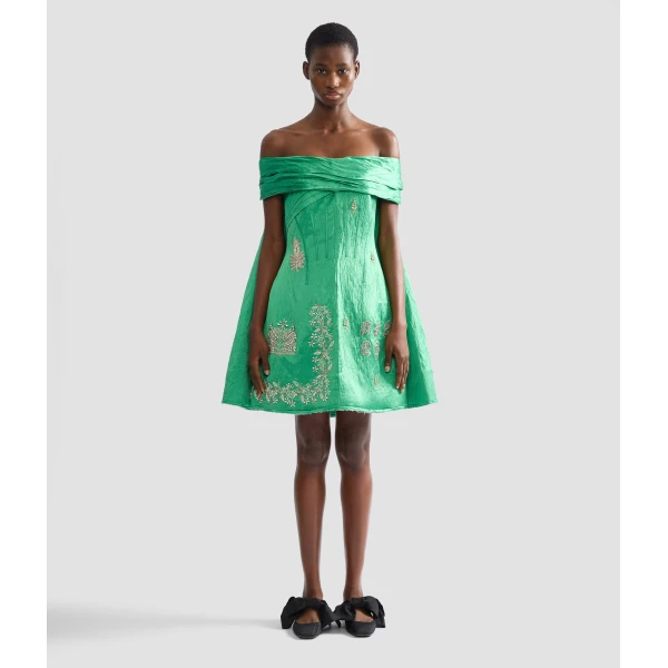 Erdem Embellished Textured Satin Off Shoulder Mini Dress - Dresses - British Romantic Luxury at Luxury Shoes 