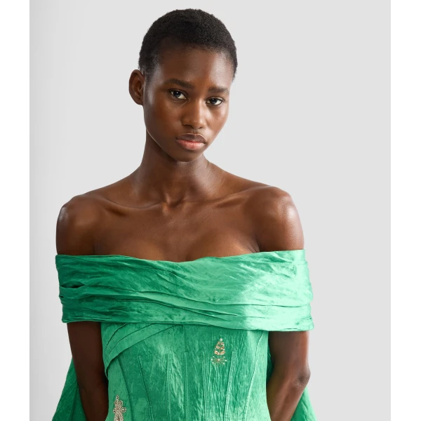 Erdem Embellished Textured Satin Off Shoulder Mini Dress - Dresses - British Romantic Luxury at Luxury Shoes 