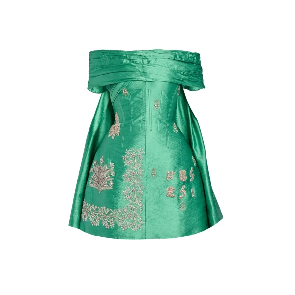 Erdem Embellished Textured Satin Off Shoulder Mini Dress - Dresses - British Romantic Luxury at Luxury Shoes 