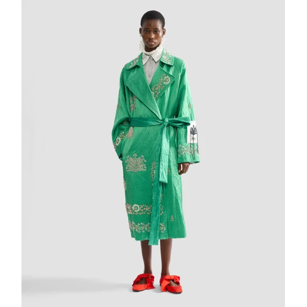Erdem Embellished Textured Satin Trench Coat - Coats - British Romantic Luxury at Luxury Shoes 