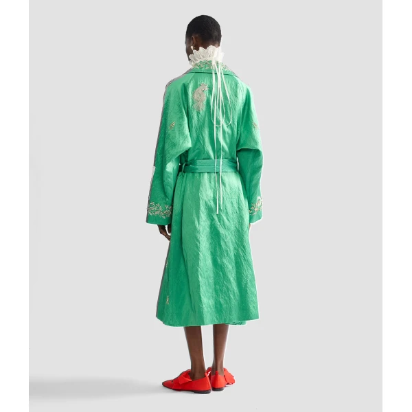 Erdem Embellished Textured Satin Trench Coat - Coats - British Romantic Luxury at Luxury Shoes 