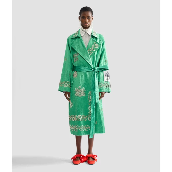 Erdem Embellished Textured Satin Trench Coat - Coats - British Romantic Luxury at Luxury Shoes 