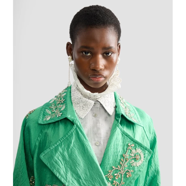 Erdem Embellished Textured Satin Trench Coat - Coats - British Romantic Luxury at Luxury Shoes 