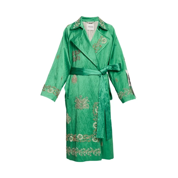Erdem Embellished Textured Satin Trench Coat - Coats - British Romantic Luxury at Luxury Shoes 