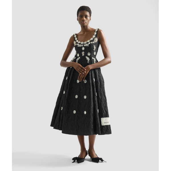 Erdem Embroidered Cloque Jacquard Sleeveless Midi Dress - Dresses - British Romantic Luxury at Luxury Shoes 