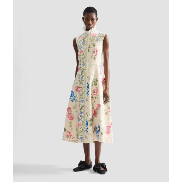 Erdem Embroidered Cotton Twill Hourglass Midi Dress - Dresses - British Romantic Luxury at Luxury Shoes 