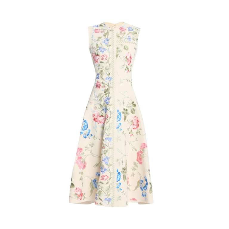 Erdem Embroidered Cotton Twill Hourglass Midi Dress - Dresses - British Romantic Luxury at Luxury Shoes 