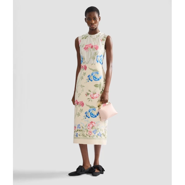 Erdem Embroidered Cotton Twill Pencil Midi Dress - Dresses - British Romantic Luxury at Luxury Shoes 