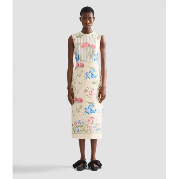 Erdem Embroidered Cotton Twill Pencil Midi Dress - Dresses - British Romantic Luxury at Luxury Shoes 