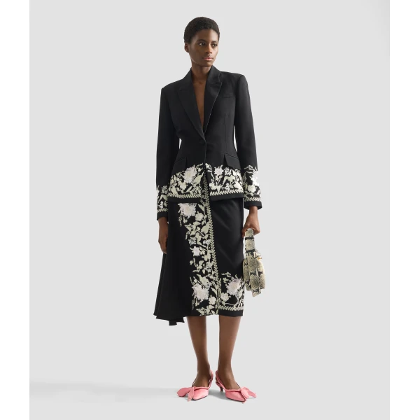 Erdem Embroidered Grain De Poudre Draped Midi Skirt - Skirts - British Romantic Luxury at Luxury Shoes 