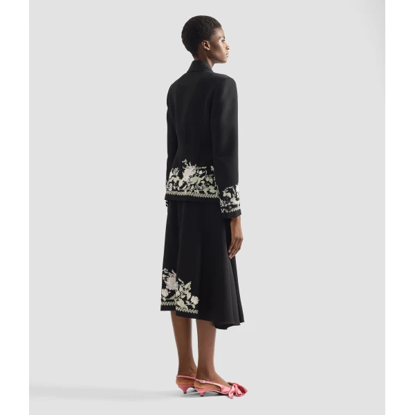 Erdem Embroidered Grain De Poudre Draped Midi Skirt - Skirts - British Romantic Luxury at Luxury Shoes 