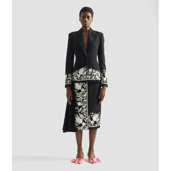 Erdem Embroidered Grain De Poudre Draped Midi Skirt - Skirts - British Romantic Luxury at Luxury Shoes 