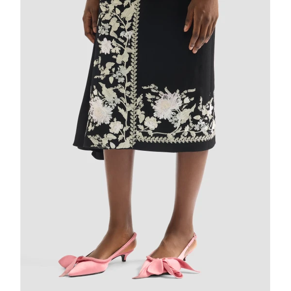 Erdem Embroidered Grain De Poudre Draped Midi Skirt - Skirts - British Romantic Luxury at Luxury Shoes 