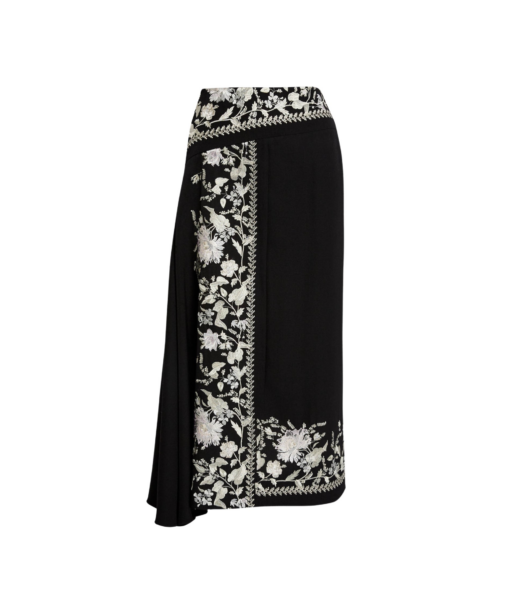 Erdem Embroidered Grain De Poudre Draped Midi Skirt - Skirts - British Romantic Luxury at Luxury Shoes 