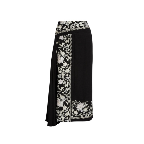Erdem Embroidered Grain De Poudre Draped Midi Skirt - Skirts - British Romantic Luxury at Luxury Shoes 