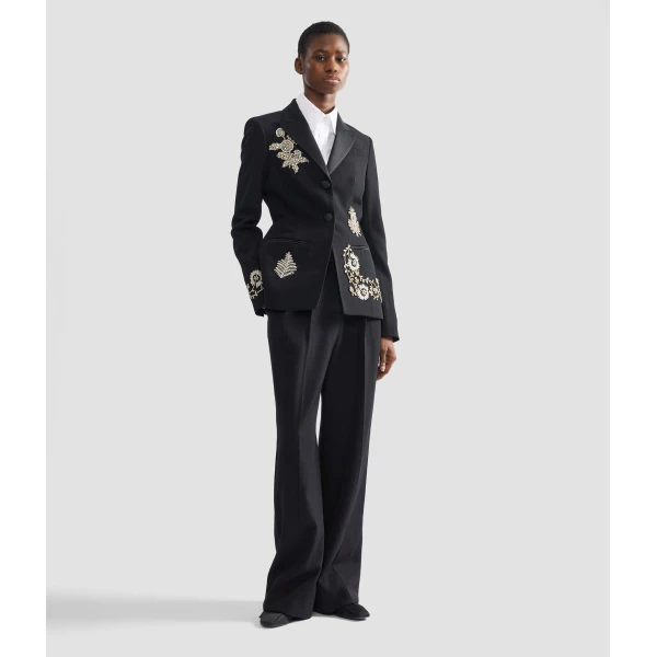 Erdem Embroidered Grain De Poudre Single Breasted Blazer - Jackets - British Romantic Luxury at Luxury Shoes 