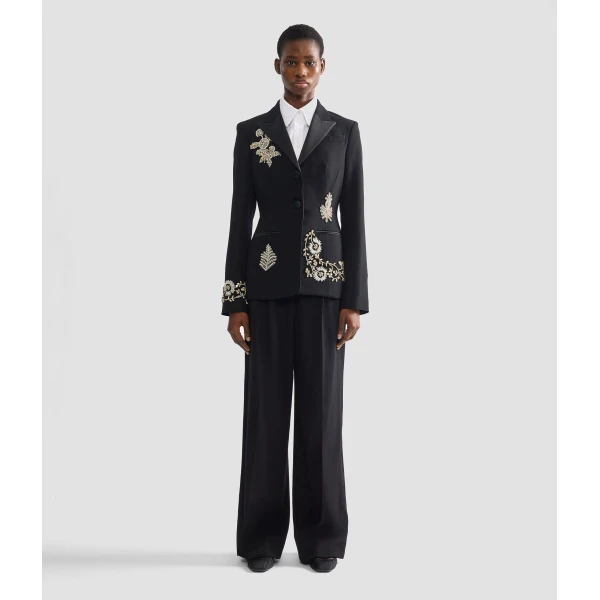 Erdem Embroidered Grain De Poudre Single Breasted Blazer - Jackets - British Romantic Luxury at Luxury Shoes 
