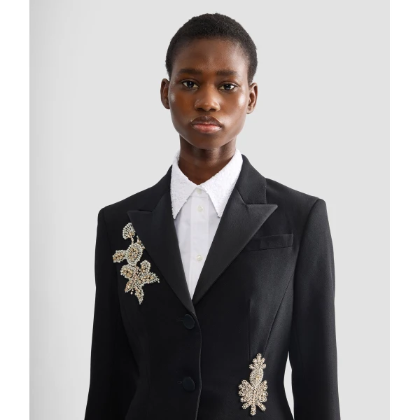 Erdem Embroidered Grain De Poudre Single Breasted Blazer - Jackets - British Romantic Luxury at Luxury Shoes 