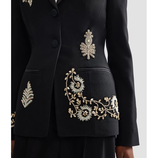 Erdem Embroidered Grain De Poudre Single Breasted Blazer - Jackets - British Romantic Luxury at Luxury Shoes 