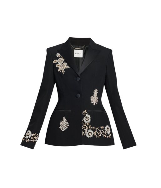 Erdem Embroidered Grain De Poudre Single Breasted Blazer - Jackets - British Romantic Luxury at Luxury Shoes 