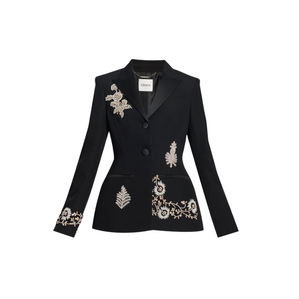 Erdem Embroidered Grain De Poudre Single Breasted Blazer - Jackets - British Romantic Luxury at Luxury Shoes 