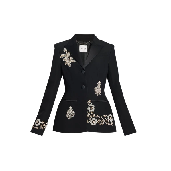 Erdem Embroidered Grain De Poudre Single Breasted Blazer - Jackets - British Romantic Luxury at Luxury Shoes 