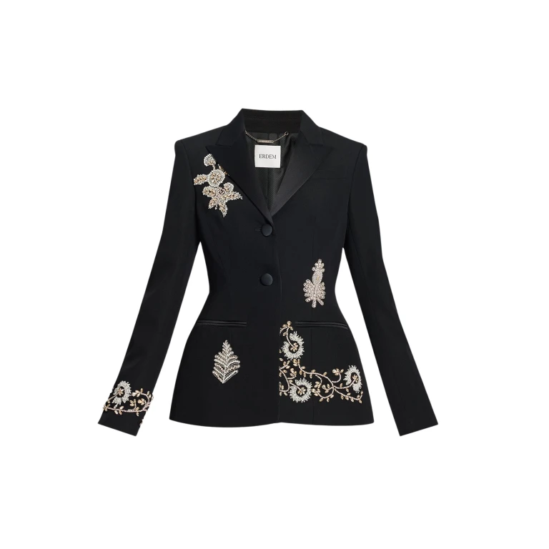 Erdem Embroidered Grain De Poudre Single Breasted Blazer - Jackets - British Romantic Luxury at Luxury Shoes 