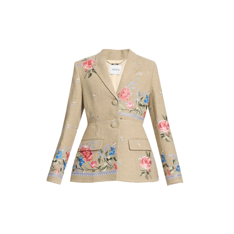 Erdem Embroidered Linen Single Breasted Blazer - Jackets - British Romantic Luxury at Luxury Shoes 